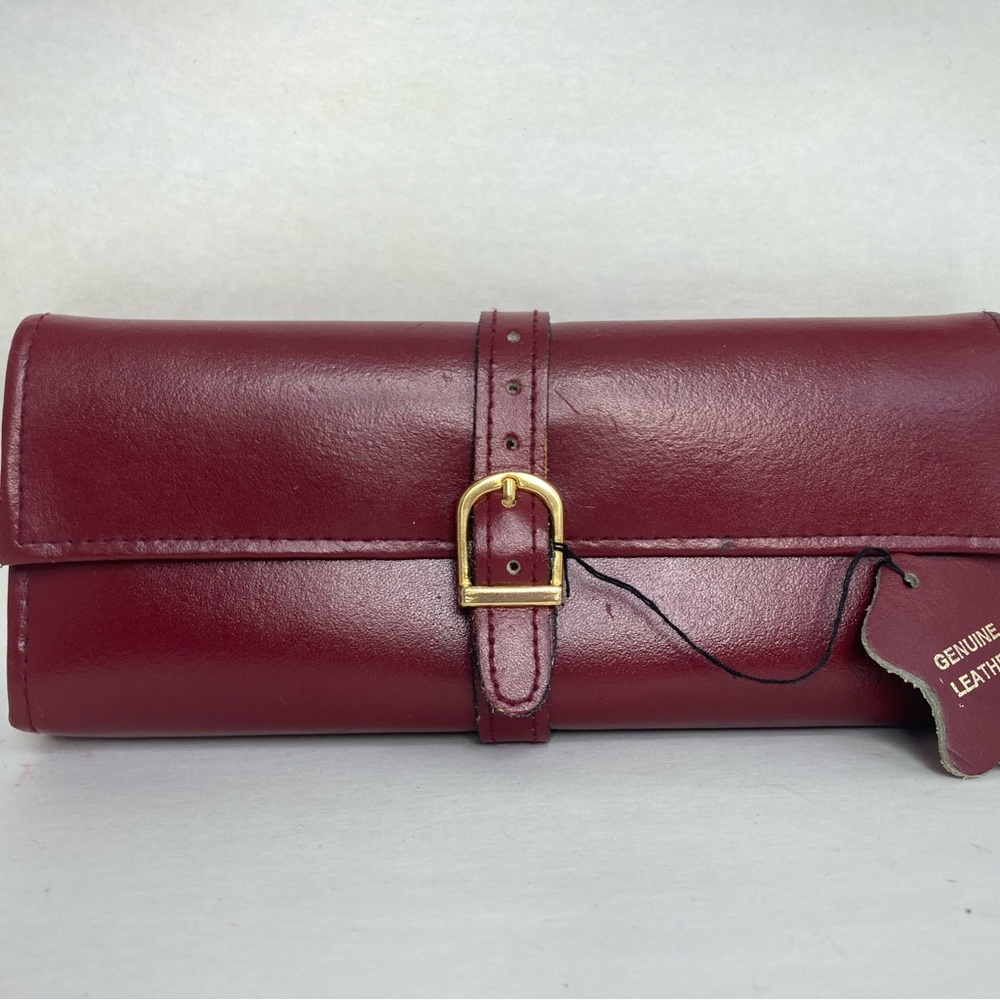 Burgundy Leather Cosmetic or Jewelry travel Clutch